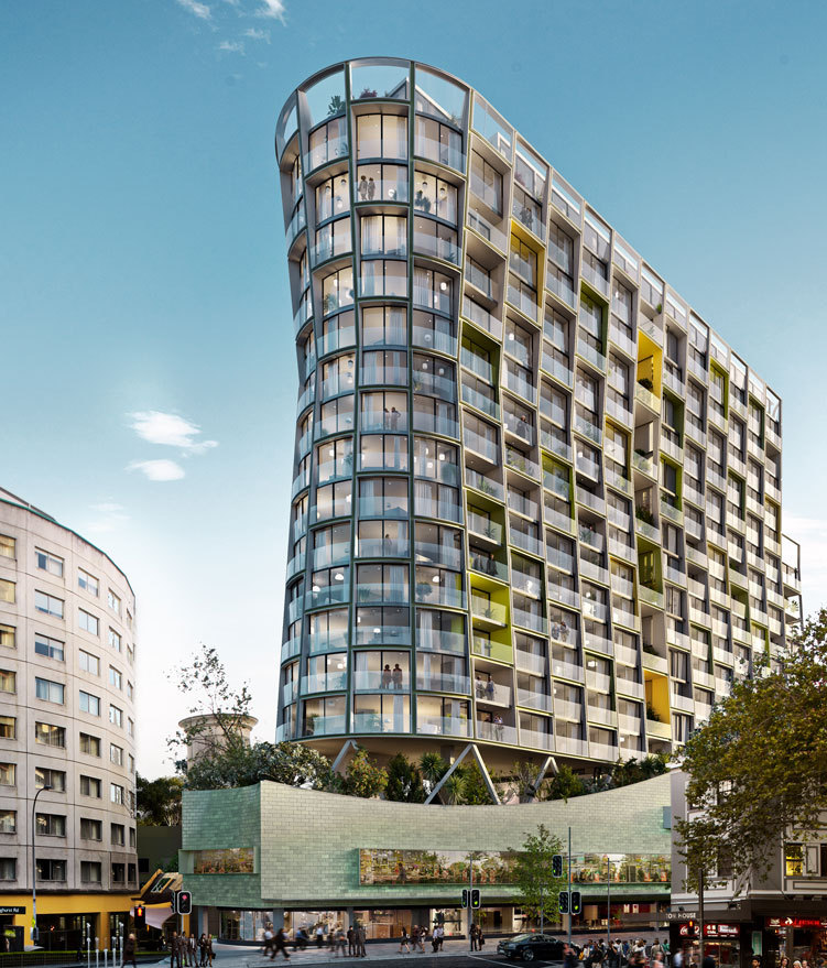 Artist impression of a contemporary curved apartment building presented by Key Smart Realty in Sydney NSW